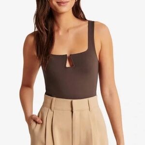 Abercrombie Soft Ponte Notch Bodysuit in Black